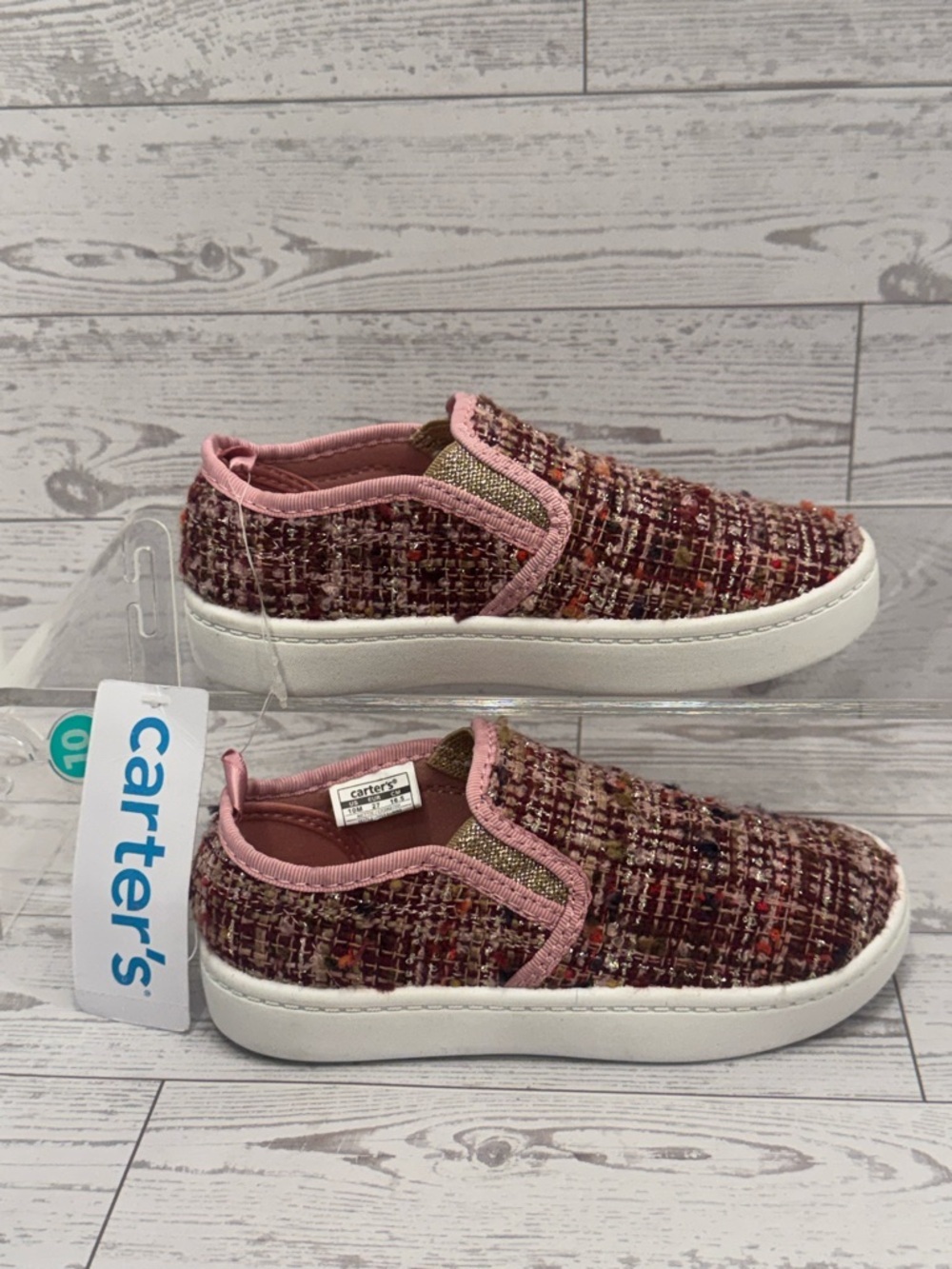 Carter's Pink Tweed Nettie Slip-On Shoes with White Rubber Sole